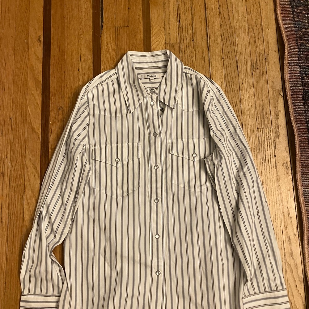 Madewell White and Black Striped Shirt